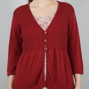 CJ Banks Red Plus Size Floral Cami Cardigan Sweater V-Neck 1X